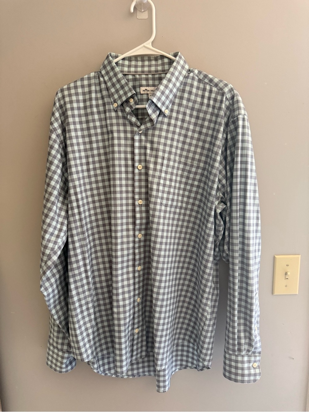 Peter Millar Men’s Blue Gingham Plaid Button Up Long Sleeve Shirt SZ XL Preppy